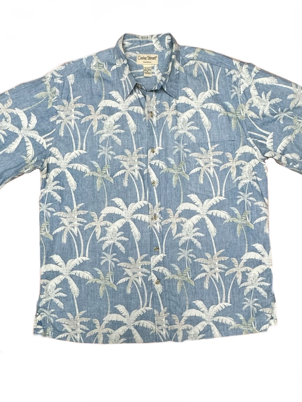 Cooke Street Honolulu Light Blue Palm-Print Short-Sleeve Hawaiian Shirt XL